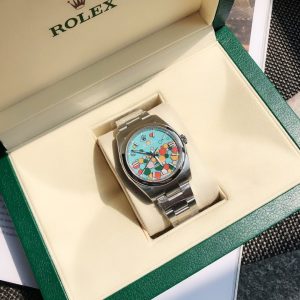 Luxury Rolex Oyster Perpetual Super Clone Watch in Turquoise Blue 1144410976 - side view | Oyster Perpetual